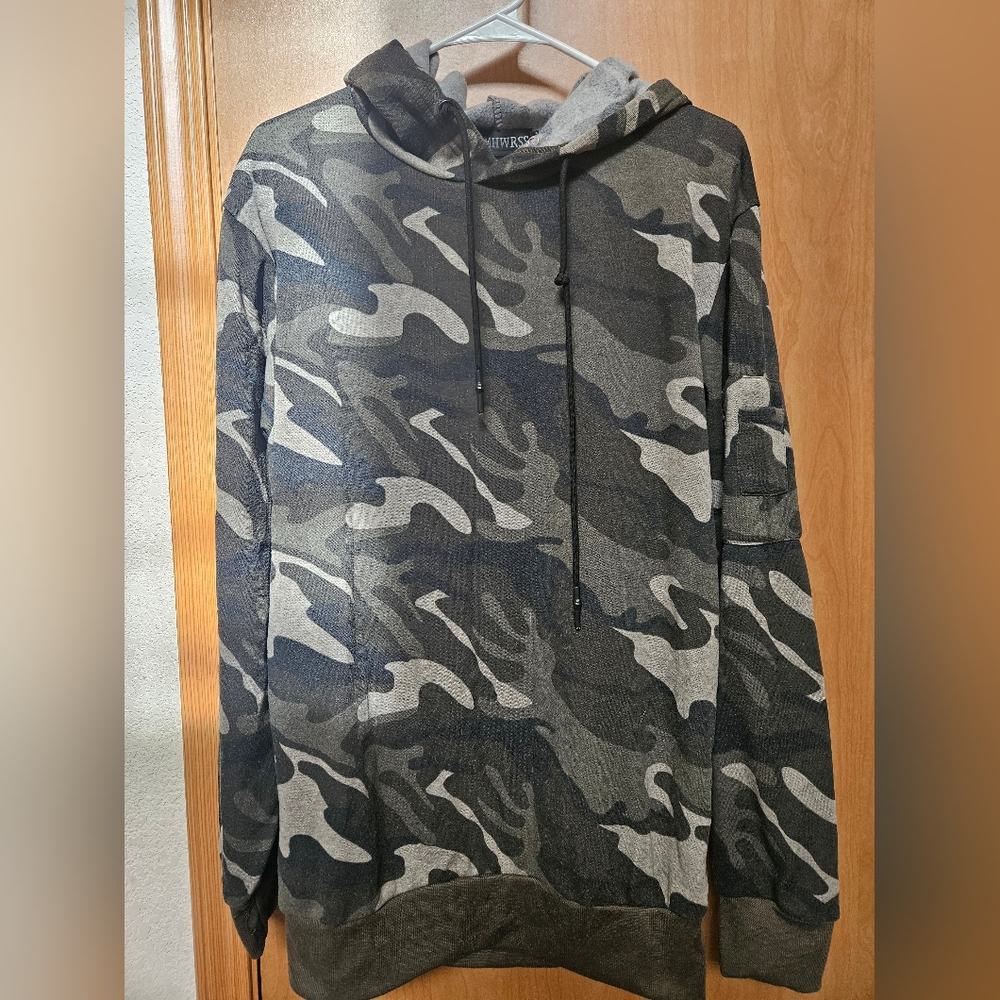 NWOT Black and Gray Camouflage Zip-Up Sweatshirt